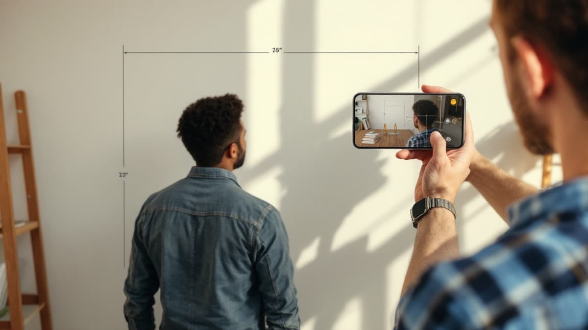 Person being measured for height with a smartphone app