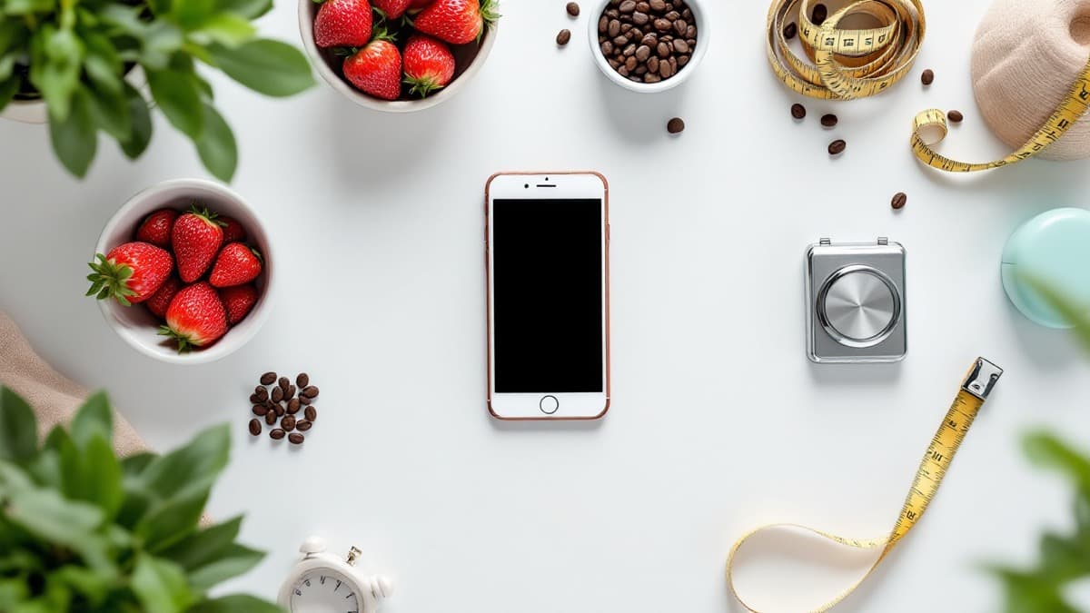 Several weighing methods side by side: phone with app, kitchen scale, pocket scale