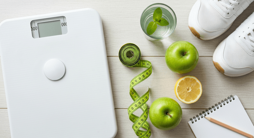 A modern calculator on a wooden desk next to an open notebook with a pen and a measuring tape