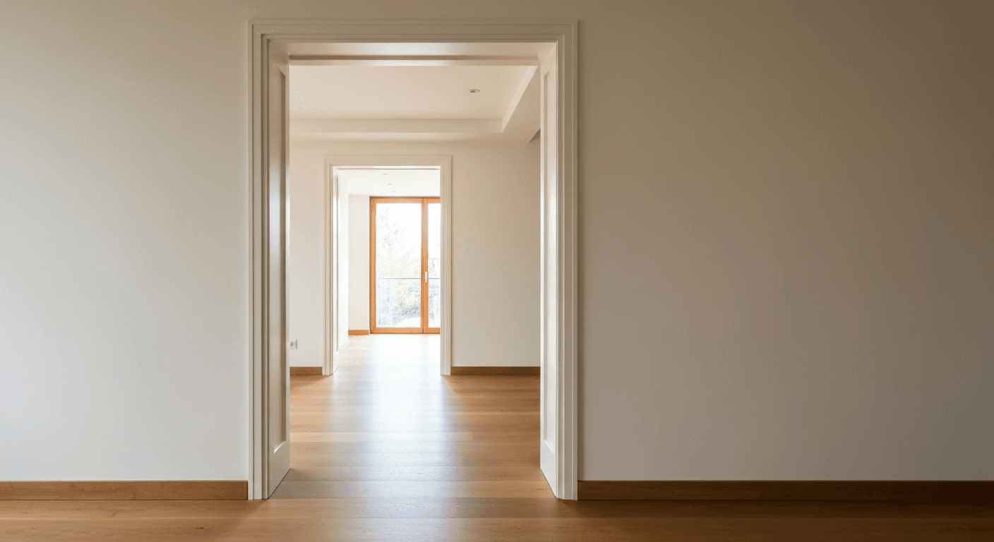 Open doorway in a modern home with measurements marked alongside